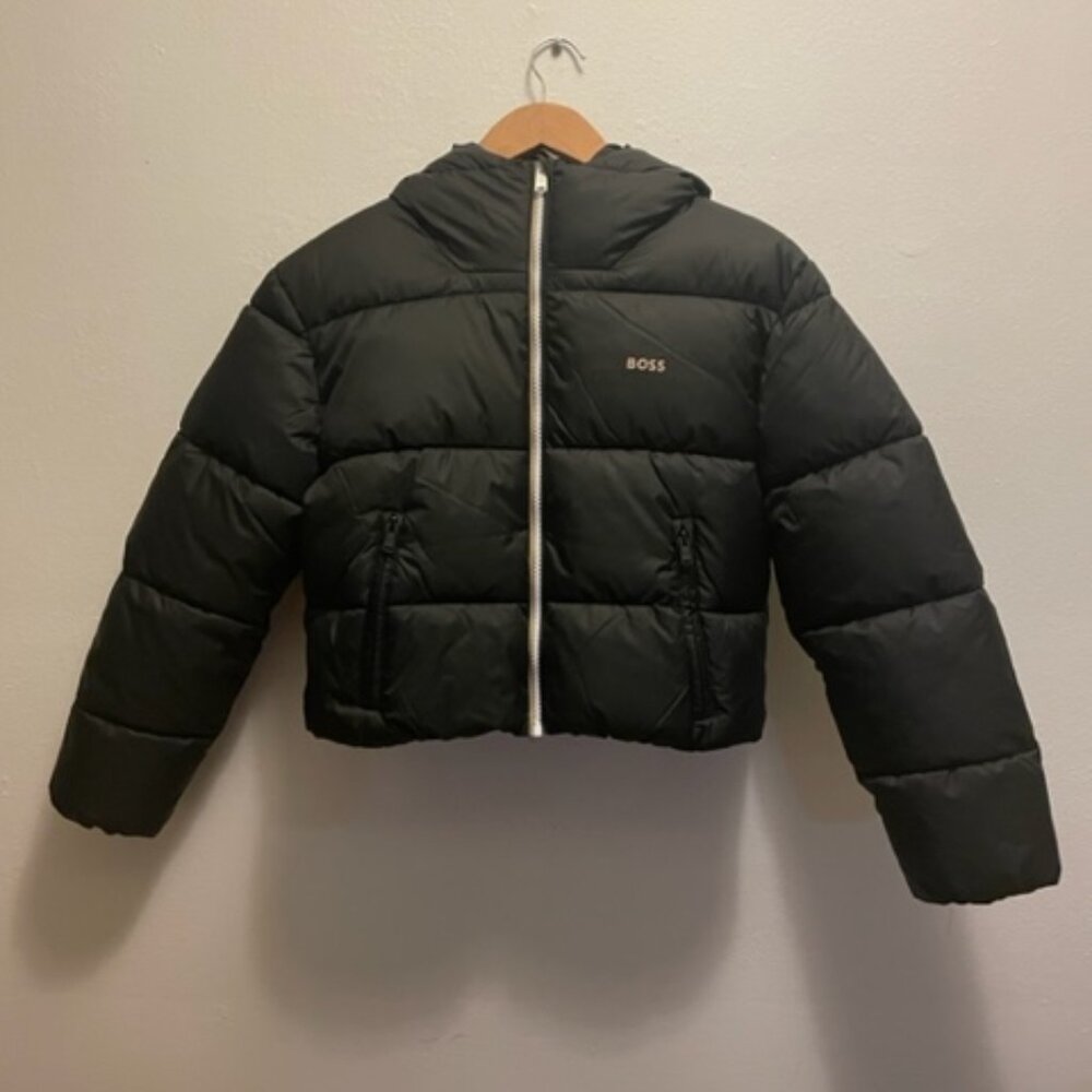 NWT Boss Thermolite EcoMade hooded puffer jacket in black size 14 S